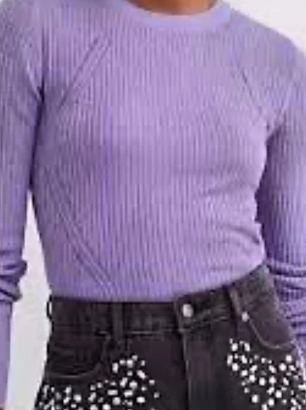 LOFT Ribbed Knit Pointelle Crew Neck Sweater in Lavender Size Large NWT #Ballet!